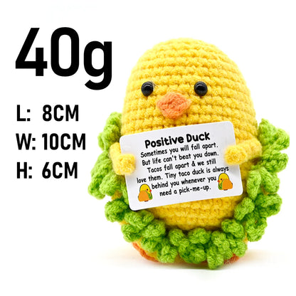 AnimalSeries Positive Energy Cute Duck Crochet Doll Handmade Knitted Decor Ornament with Encouragement Card Mini Desk Decor Gift