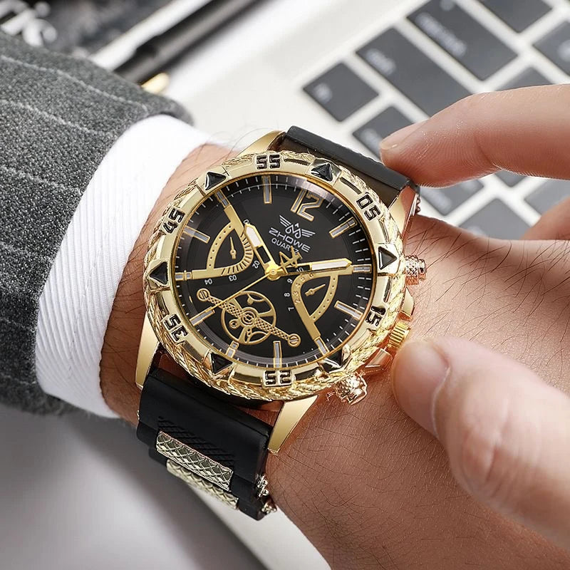 4PCS Fashion Silicone Strap Men Sports Watches Luxury Mens Business Watches Jewelry Set Reloj Hombre (Without Box)