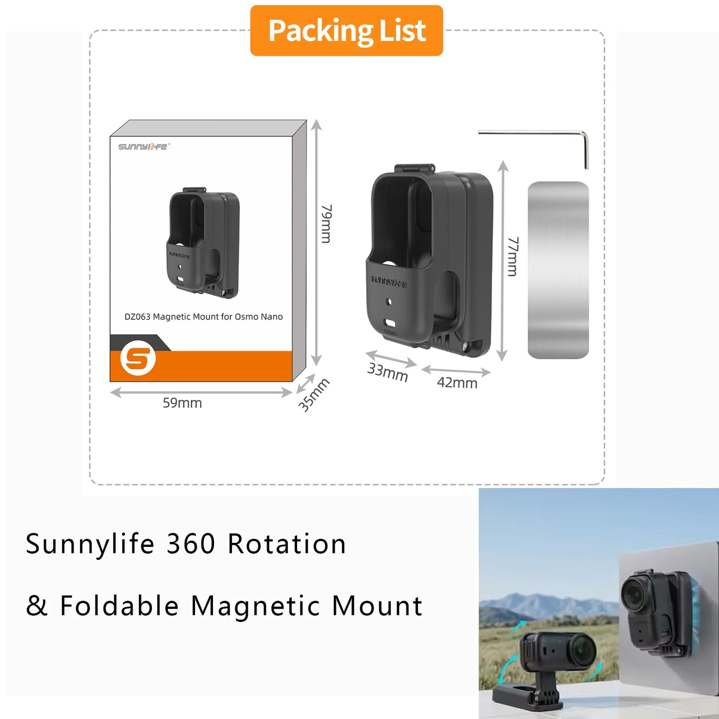 Sunnylife Accessories For DJI Osmo Nano Backpack Clip Magnetic Holder Mount Len Case Bag Protection Expansion Bracket Silicone