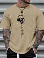 Men's summer earphones with letter print, breathable and comfortable round neck T-shirt, outdoor sports and leisure top