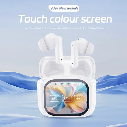 Ai Translation Wireless Earbuds with Touchscreen Charging Case, In-Ear Earphones with Microphone, Compatible with TV/Smartphone