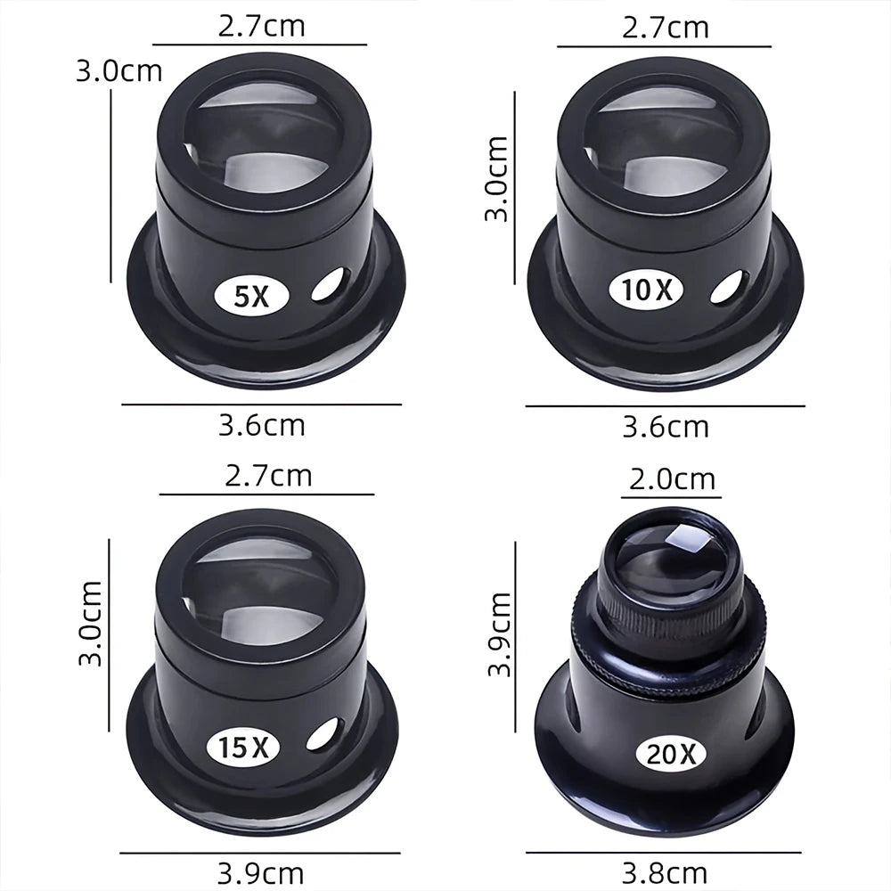 Watch repair tools, watch repair magnifiers 5 to 20 times, clock magnifiers, jewelry magnifiers, watch repair magnifier set 4pcs