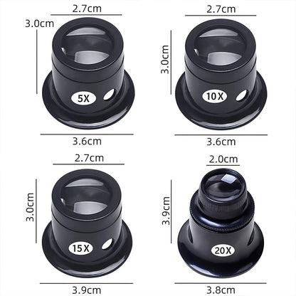 Watch repair tools, watch repair magnifiers 5 to 20 times, clock magnifiers, jewelry magnifiers, watch repair magnifier set 4pcs