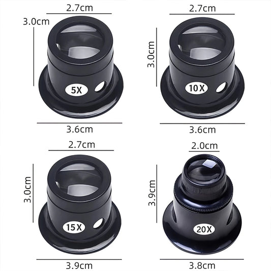 Watch repair tools, watch repair magnifiers 5 to 20 times, clock magnifiers, jewelry magnifiers, watch repair magnifier set 4pcs