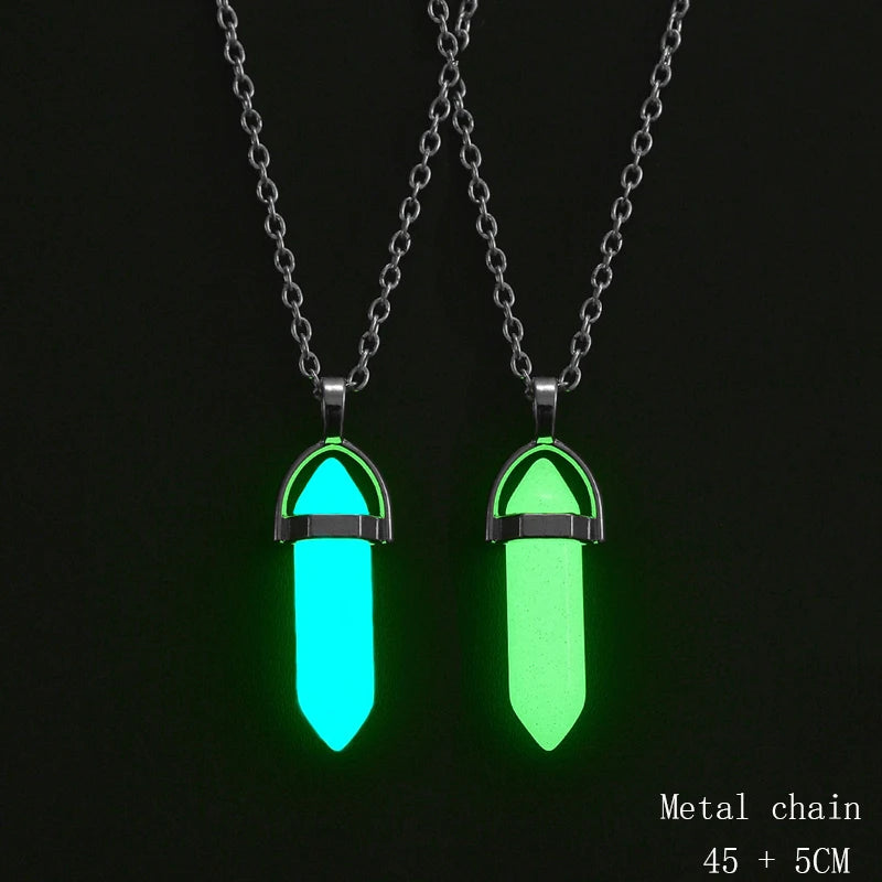 2Pcs/Set Luminous Hexagonal Column Heart Pendant Couple Magnetic Necklace Natural Stone Geometric Pendant Necklace Jewelry Gifts