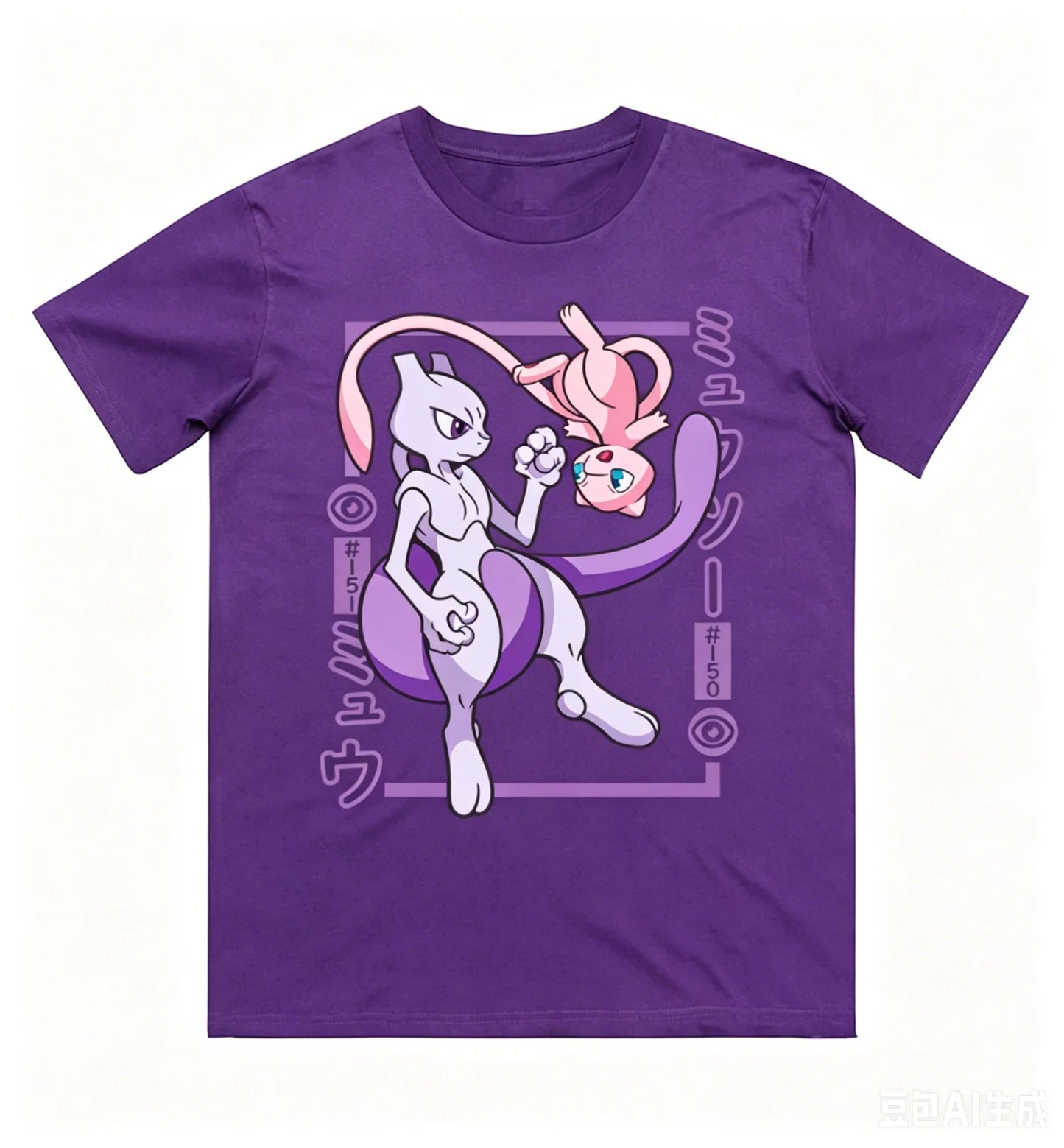 Pokémon Mewtwo Mew Printed Pure Cotton T-shirt for Men and Women Spring/Summer New Collection Fashion Short Sleeved Shirt