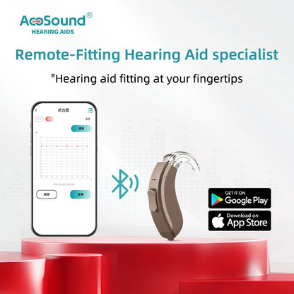 Acosound 64-channel Bluetooth hearing aid, audiogram programmable, high power, for moderate to severe hearing loss and deafness