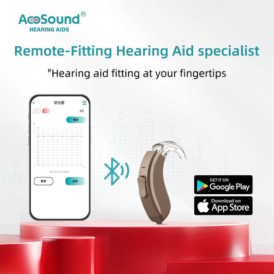 Acosound 64-channel Bluetooth hearing aid, audiogram programmable, high power, for moderate to severe hearing loss and deafness