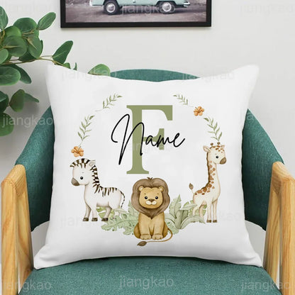 Animal with Name Pillow Case Personalized Pillow Dust Cover Bedroom Kids Wild Party Decoration Pillowcase Birthday Children Gift
