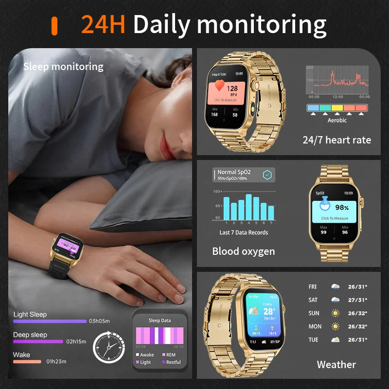 LIGE 2.01" HD Wyświetlacz Smartwatch dla Mężczyzn Kobiet Monitor Zdrowia Zegarki Sportowe Fitness AI Głos Rozmowy Bluetooth Męski Smartwatch Nowość