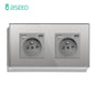 BSEED France Standard Single Wall French Socket Double Power Plug With White Black Gloden Crystal Glass Panel 16A 110V-250V