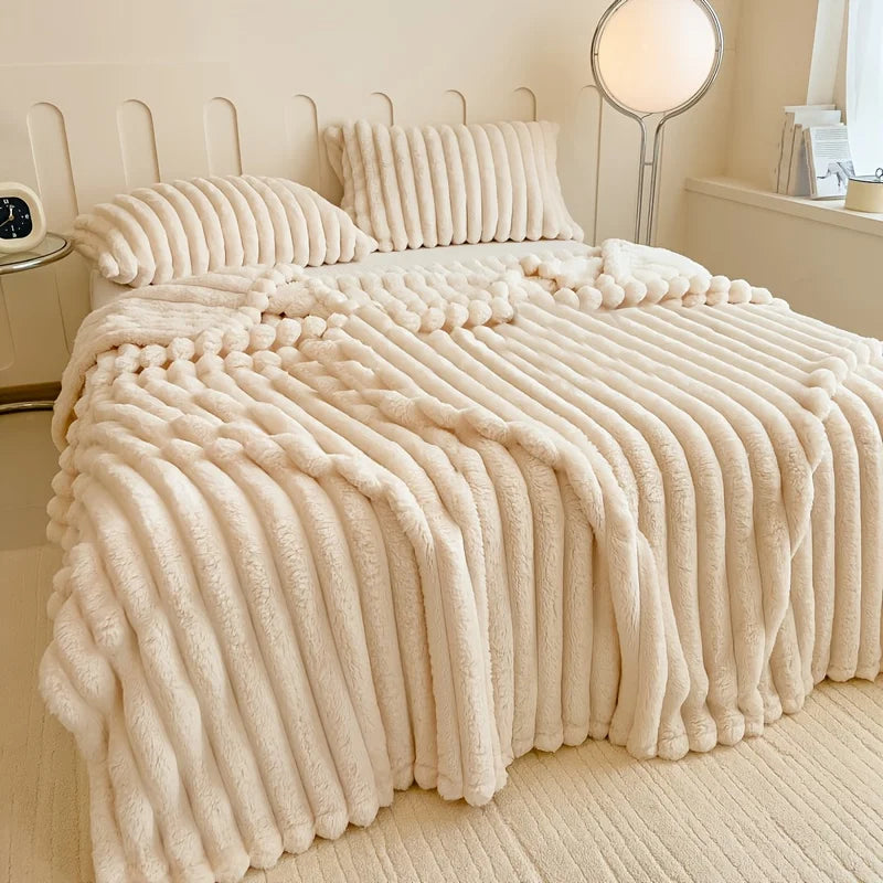 Solid Thickened Wide Striped Flannel Multifunctional Blanket, Can Be Used As Bed Sheet Cover Blanket, Sofa Blanket,nap Blanket