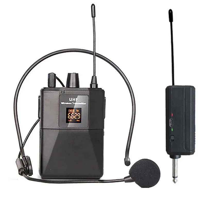 Wireless Lavalier Microphon Headset Mic with Transmitter Receiver LED Display Bodypack Transmitter for Teaching Live Performance