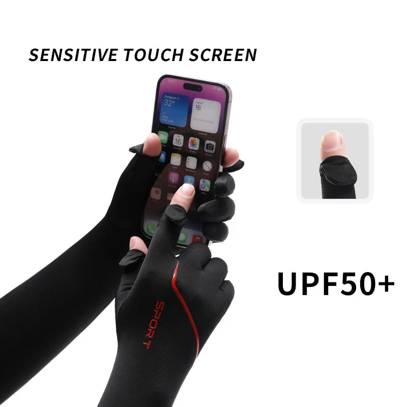 Anti-Sunburn Long Sleeve Men Summer Fingertip Flip Glove Cool Summer Ice Silk Driving Cycling Fishing Non - Slip Arm Warmers