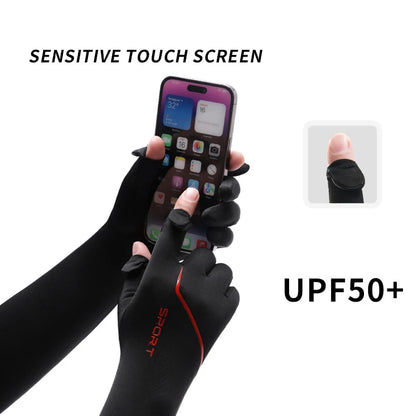 Anti-Sunburn Long Sleeve Men Summer Fingertip Flip Glove Cool Summer Ice Silk Driving Cycling Fishing Non - Slip Arm Warmers