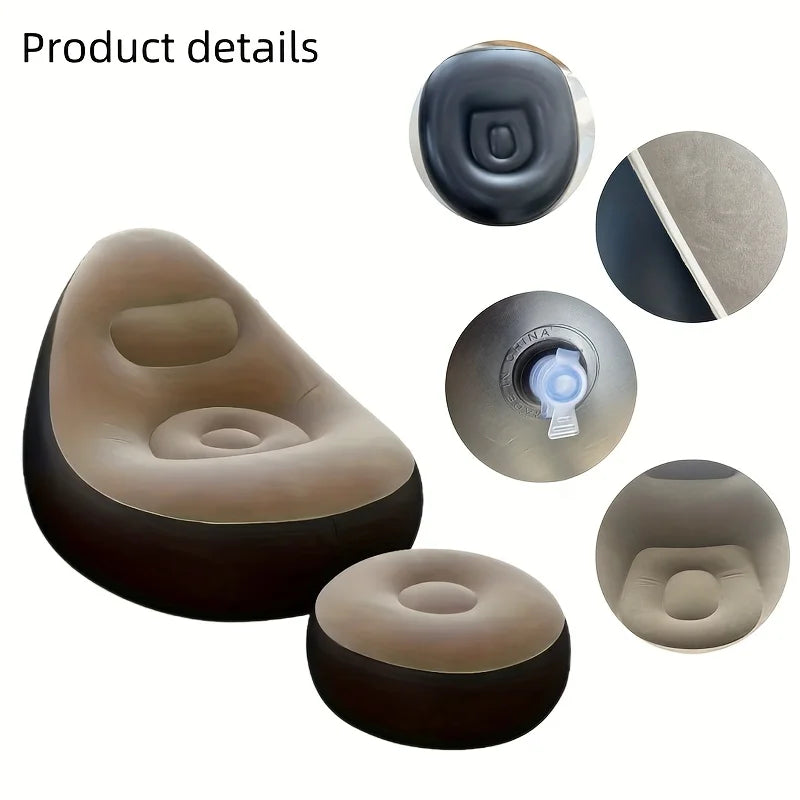 Quick Easy InflationInflatable Lounge Chair with Footrest Portable Flocked Air Sofa with Pump for Indoor Outdoor Relaxation