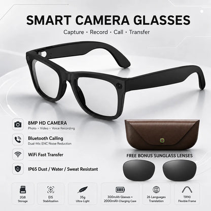 2026 New AI Smart Glasses 8MP HD Camera AI Translator Surround Sound Audio Smart Assistant 2000mAh Charging Case Smart Eyewear
