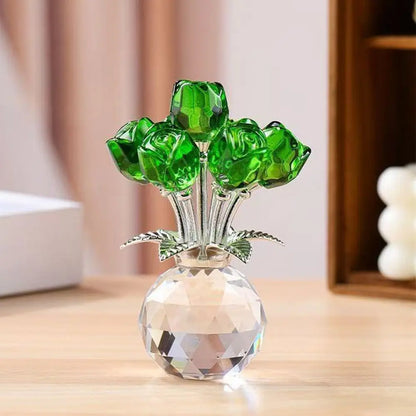 Creative Crystal Rose Sculpture Reflect Colorful Rose Bouquet Ornaments Small Handmade Crystal Rose Bundle Mother's Day