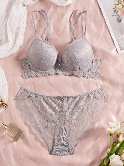6-Piece Set Women's Underwear Set Sexy Patterned Lace Patchwork No Lining Comfortable Fitting Women's Push-Up Bra Sexy Lingerie