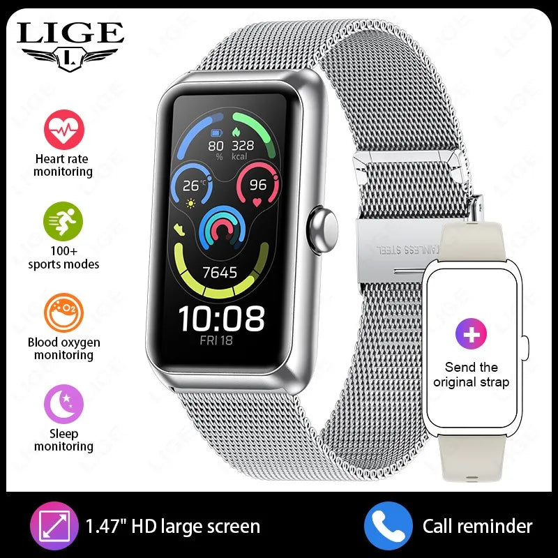 LIGE Fashionowy Smartwatch z Pełnym Ekranem Dotykowym Męski Damski Przypomnienie o Połączeniach Bransoletka Damska 100+ Trybów Sportowych Monitor Tętna Smartwatch