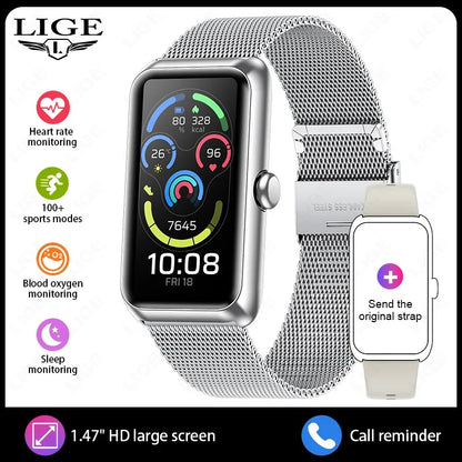 LIGE Fashionowy Smartwatch z Pełnym Ekranem Dotykowym Męski Damski Przypomnienie o Połączeniach Bransoletka Damska 100+ Trybów Sportowych Monitor Tętna Smartwatch