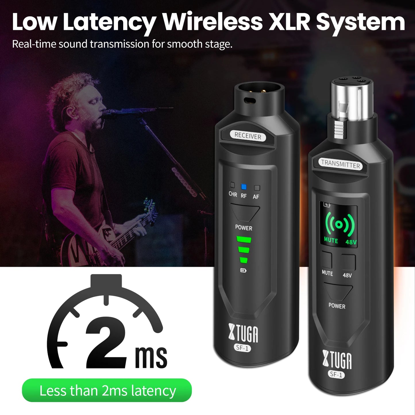 XTUGA UHF Professional Microphone Wireless Converter XLR Recharge Transmitter Receiver for Dynamic/Condenser Mic Audio Mixer