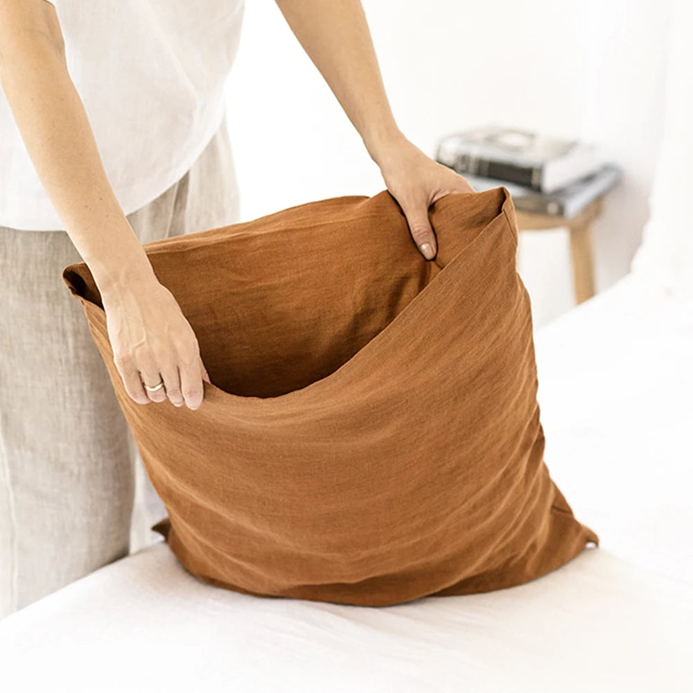 100% French Linen Soft Breathable Pillow Covers Decorative Square Throw Pillow Covers for Bed Couch Sofa Envelope Closure