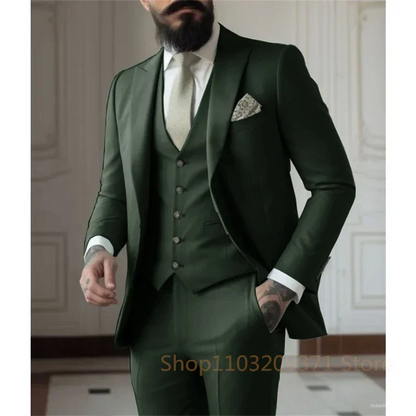 3 Pieces Beige Suits Men Suits Wedding Wear Business Male Groom Wedding Dress Jacket Vest Pants Set Blazers Man