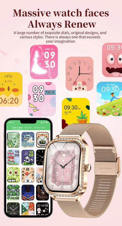 LIGE Fashion Design Women Smart Watch 1.75" Curved Screen Smartwatch Bluetooth Call Clock IP68 Waterproof Diamond Case Bracelet