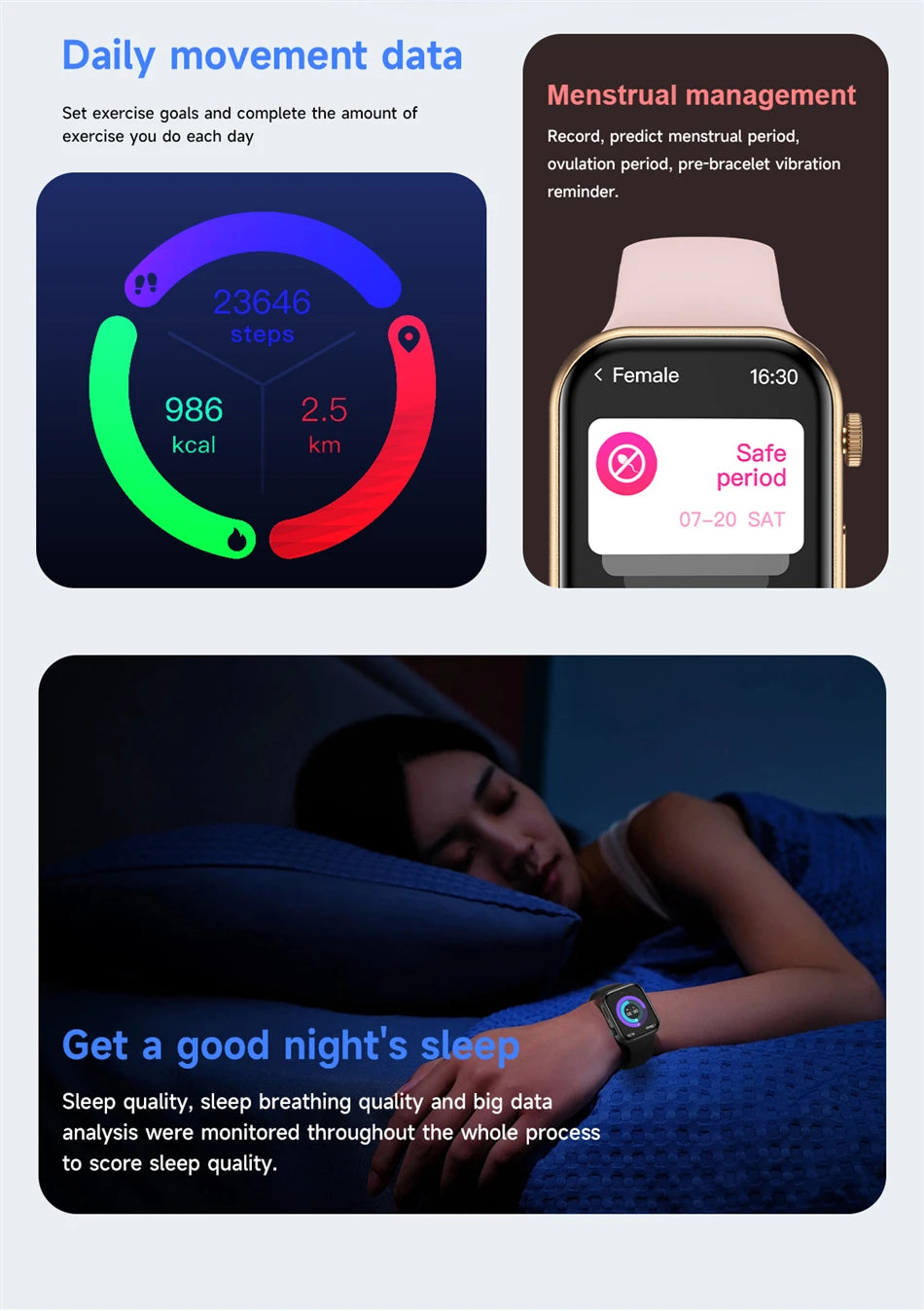 LIGE New 2.01-inch Smart Watch Men Women Heart Rate Health Monitor HD Bluetooth Call Waterproof Sport Smartwatch for Android iOS