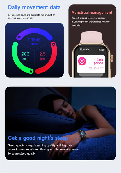 LIGE New 2.01-inch Smart Watch Men Women Heart Rate Health Monitor HD Bluetooth Call Waterproof Sport Smartwatch for Android iOS