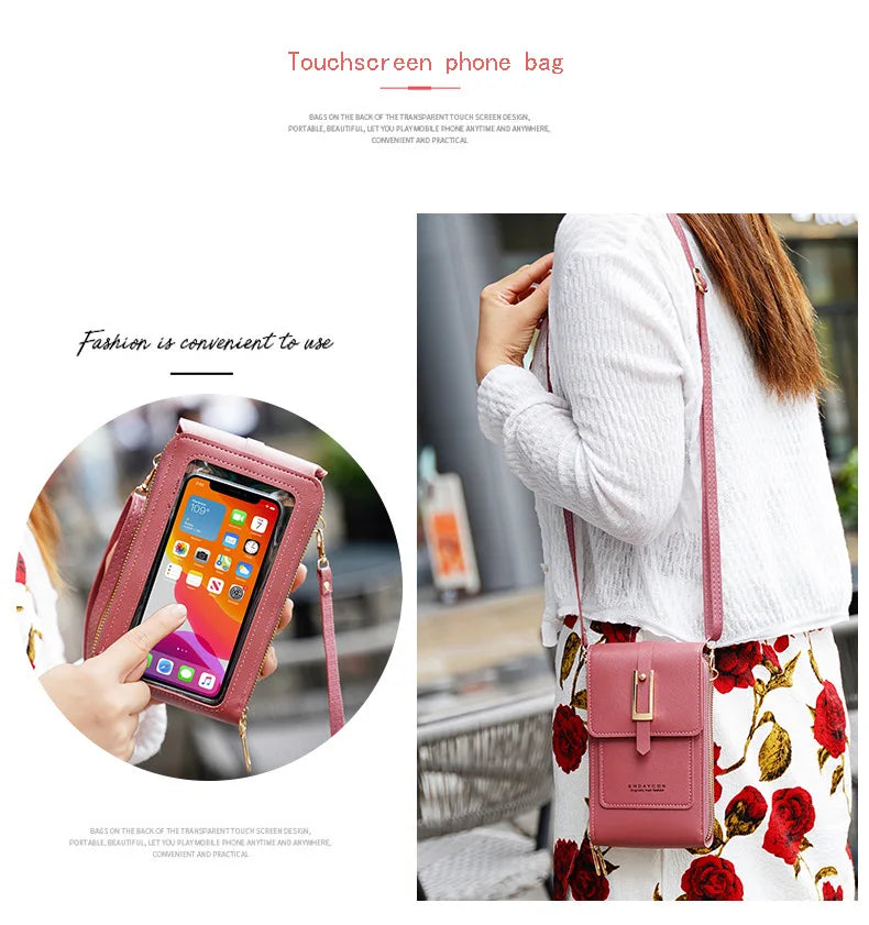 New transparent touchscreen phone bag trend simple crossbody small bag phone women's bag change bag vertical design