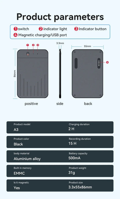 8-128GB AI ChatGPT-4 Intelligent Voice Recorder Audio App Phone Call Record Transcribe Summarize Voice to Text Conversion Device