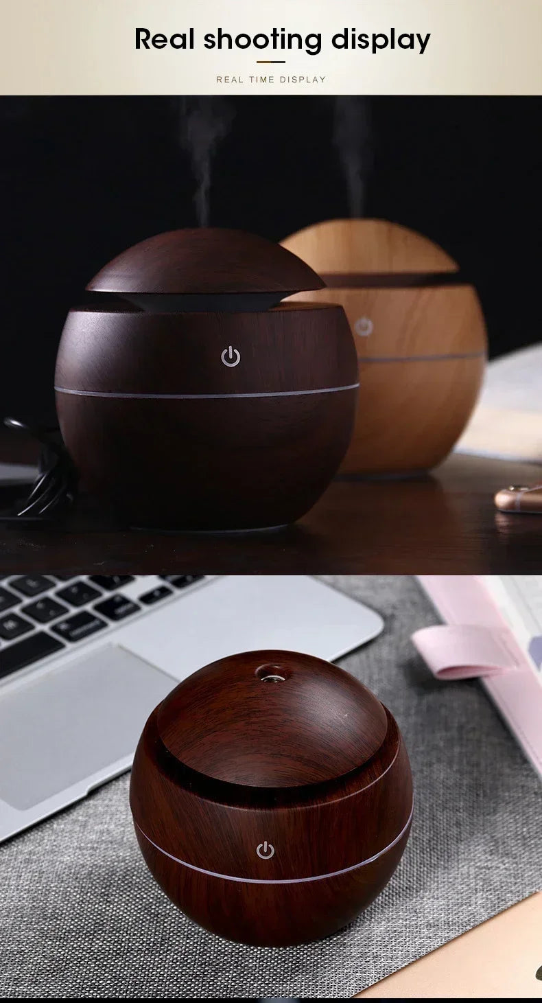 Woodgrain USB Essential Oil Diffuser Mini Ultrasonic Aromatherapy Humidifier Portable Desktop Air Mist Maker For Home Office