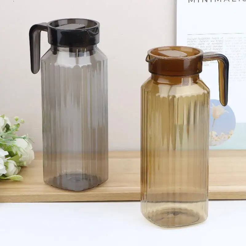 1.1L Large Capacity Ribbed Pitcher With Lid And Handle Transparent Water Jug Drink Storage Pot For Home And Office Use