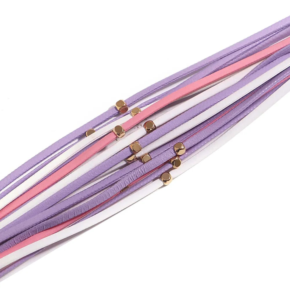 ALLYES Charm Triple Color Leather Bracelet for Women Bohemian Metal Beads Multilayer Thin Strip Wrap Bracelets Fashion Jewelry