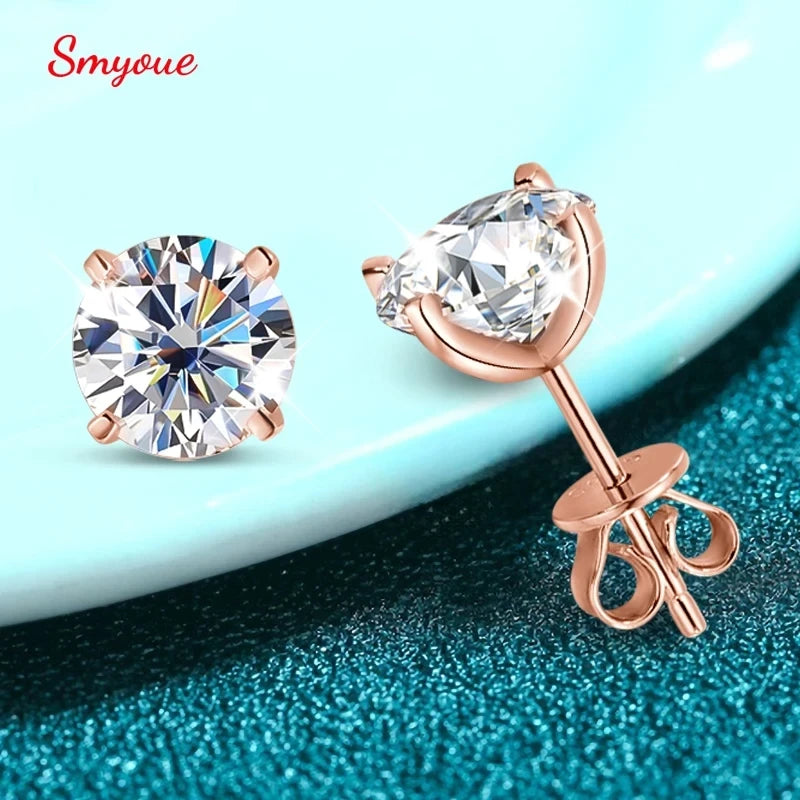 Smyoue Kolczyki Sztyfty Moissanite 0.2-3CT w Kolorze Różowego Złota dla Kobiet Lśniące Klasyczne Ślubne Kolczyki z Laboratorium Diamentowym Czyste Srebro 925