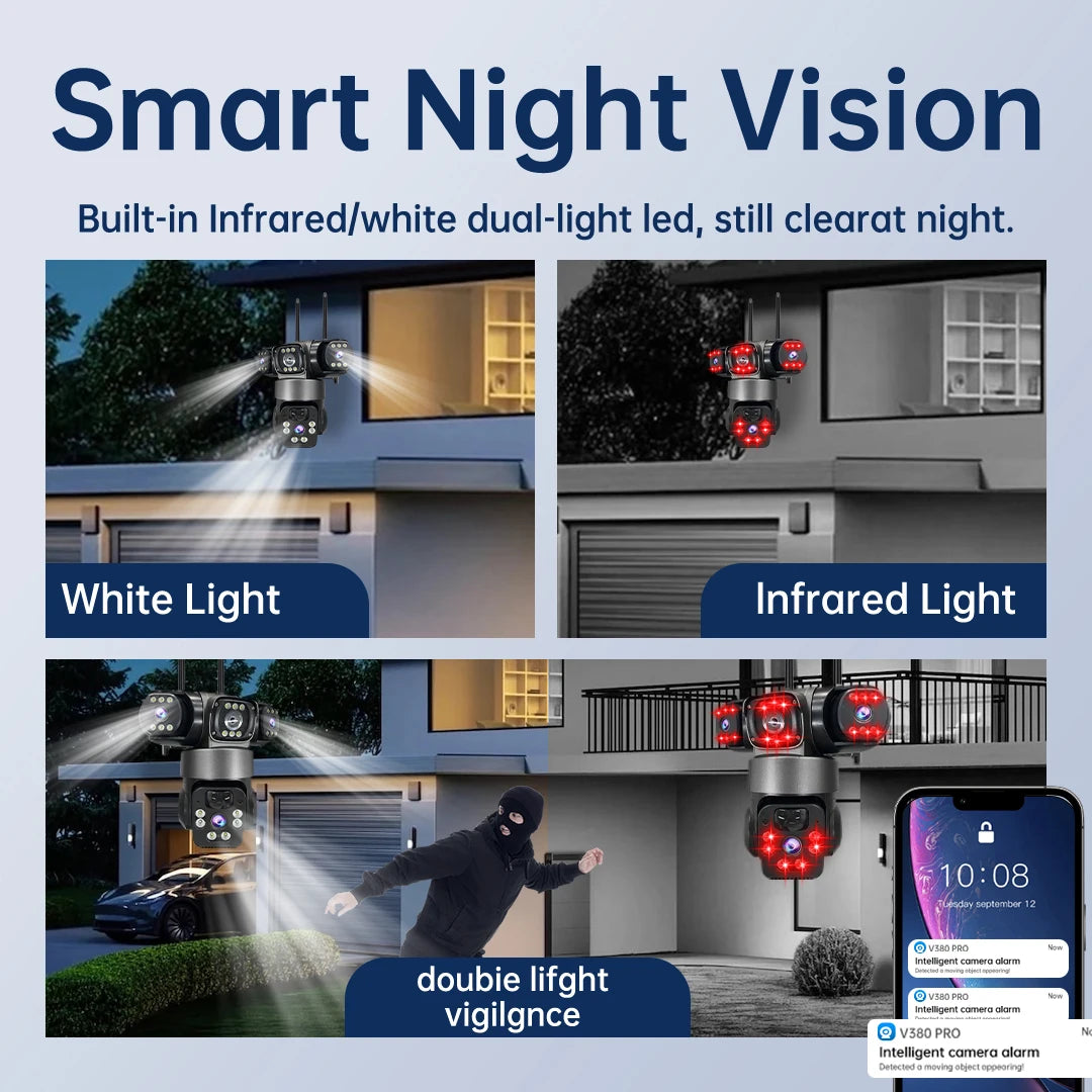 15MP IP Camera WiFi PTZ Three Camera Outdoor Wireless Solar 20000Mah Built-in Battery Video Surveillance Cam Long Time Standby