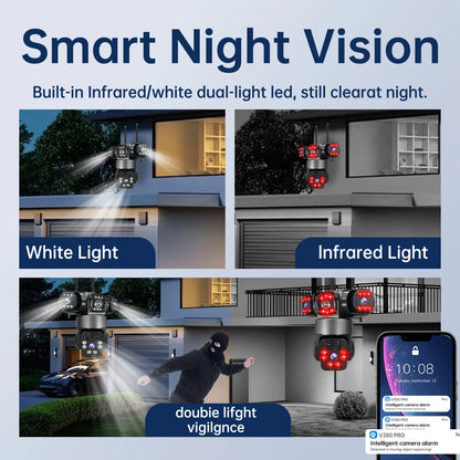 15MP IP Camera WiFi PTZ Three Camera Outdoor Wireless Solar 20000Mah Built-in Battery Video Surveillance Cam Long Time Standby