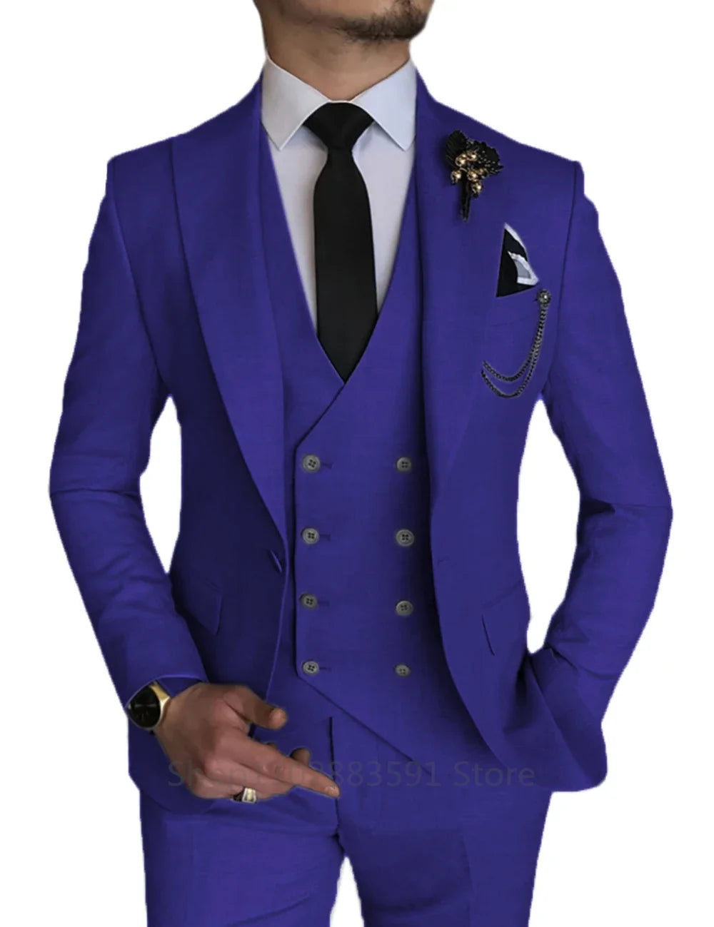 3 Piece Men's Wedding Dress Suits Slim Fit Lapel Tuxedos Party Leisure Formal Male Suit For Groomsman Suit (Blazer+Vest+Pants)