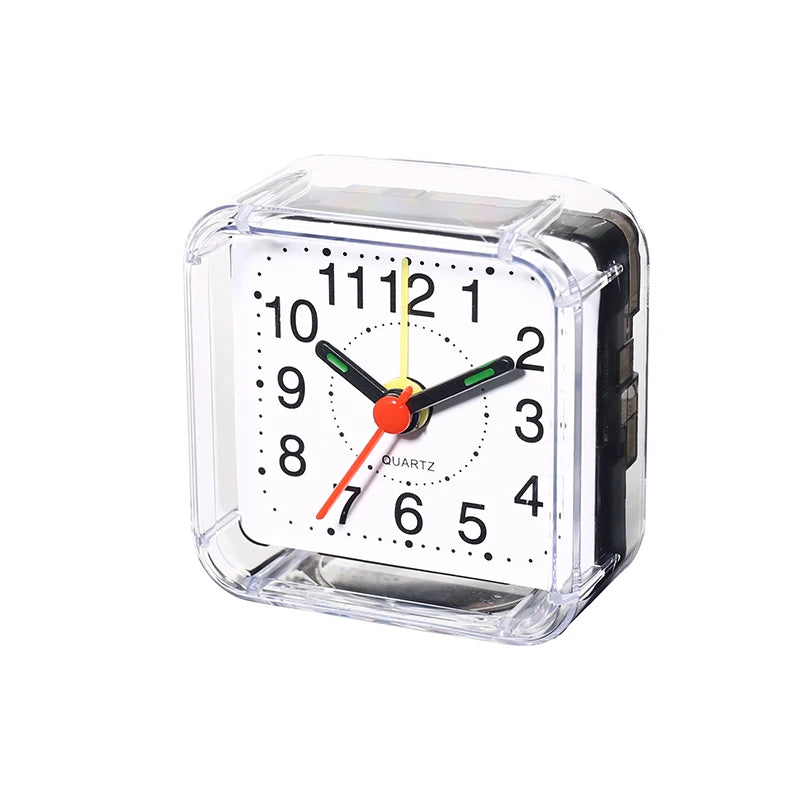 1PC Square Small Alarm Clock Acrylic Frame Quartz Movement Accurate Time Bedside Desk Clock for Bedroom Wake Up Student Clock