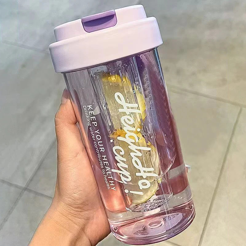 600ML Water Cup Handy Sports Water Bottle Food Grade Material Tea Partition Water Cup Female Straw Summer Portable Bottle
