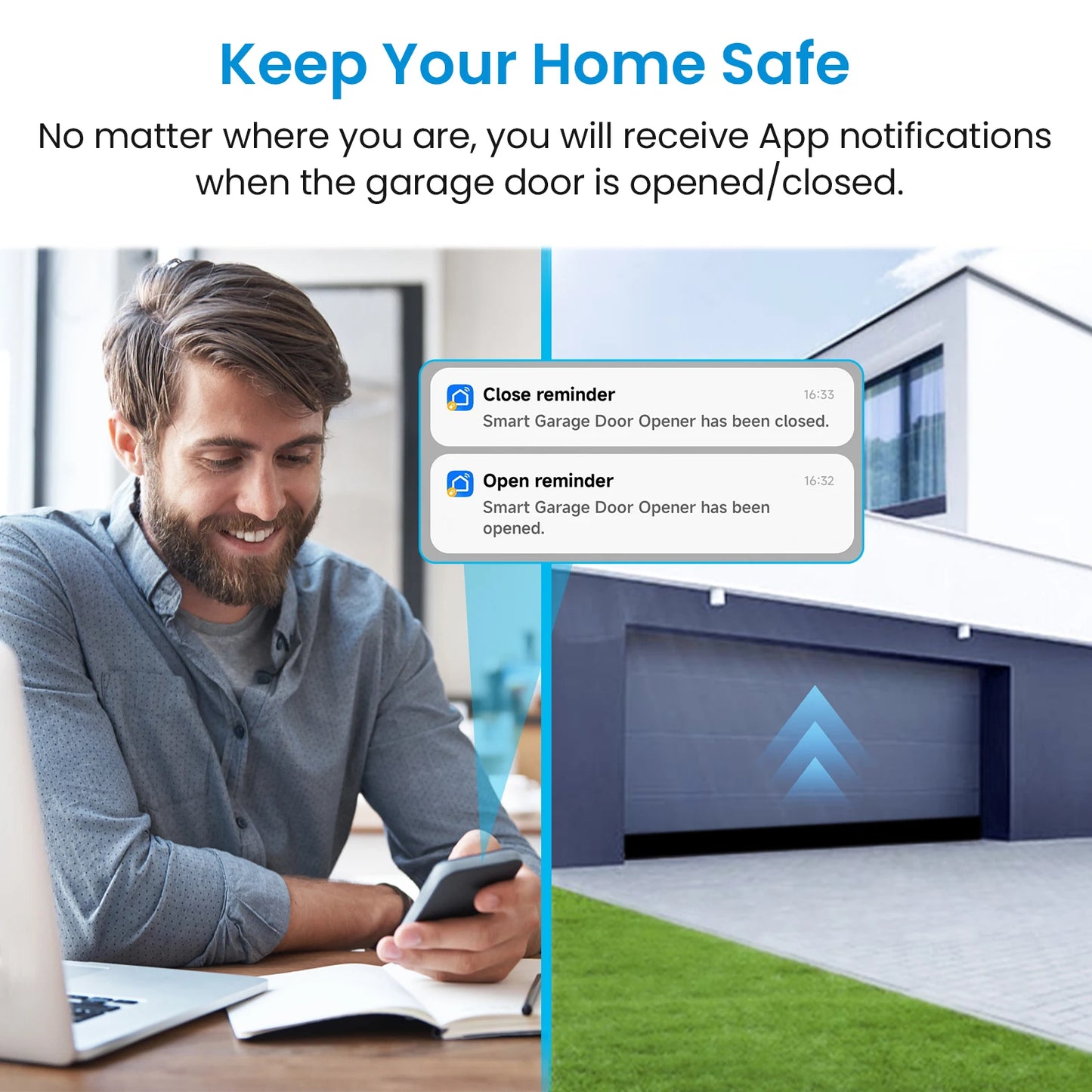 QCSMART ZigBee Garage Door Wireless Waterproof Sensor Opener Controller Control Smart Life Works with Google Assistant Alexa