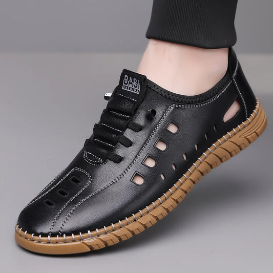 Men's Comfortable Hollow Slip-on Loafers, Breathable Anti-slip Soft Sole Outdoor Driving Shoes-WC2516