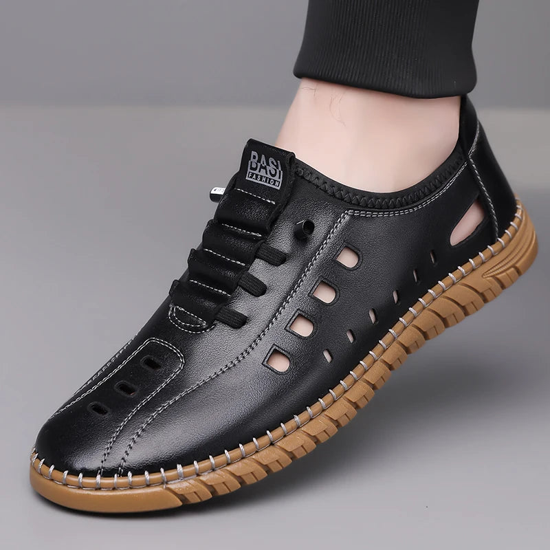 Men's Summer Hollow Slip-on Loafers, Comfortable & Breathable, Anti-slip Hole Shoes for Driving-WC2516