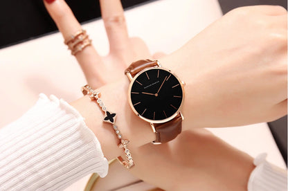 Hannah Martin Hot New Ms Fashion Simple Quartz Movement Watch High Quality Leather Strap Waterproof Lady Watch Relogio Feminino