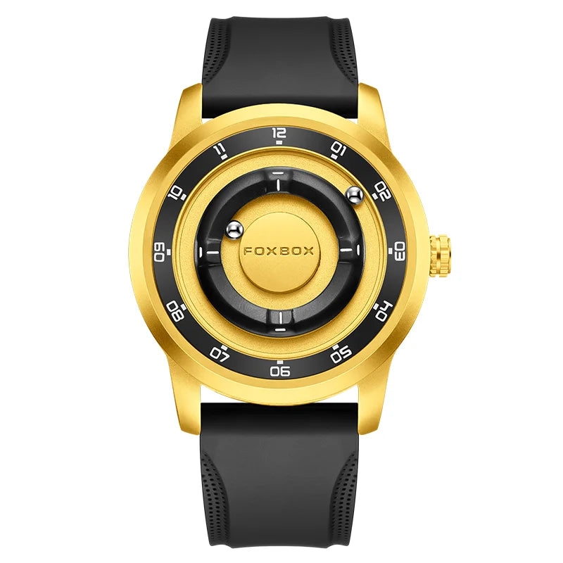 FOXBOX Watch Planet Design Fashion Floating Magnetic Pointer Free Ball Bearing Creative Simple Waterproof Quartz Watch for Men