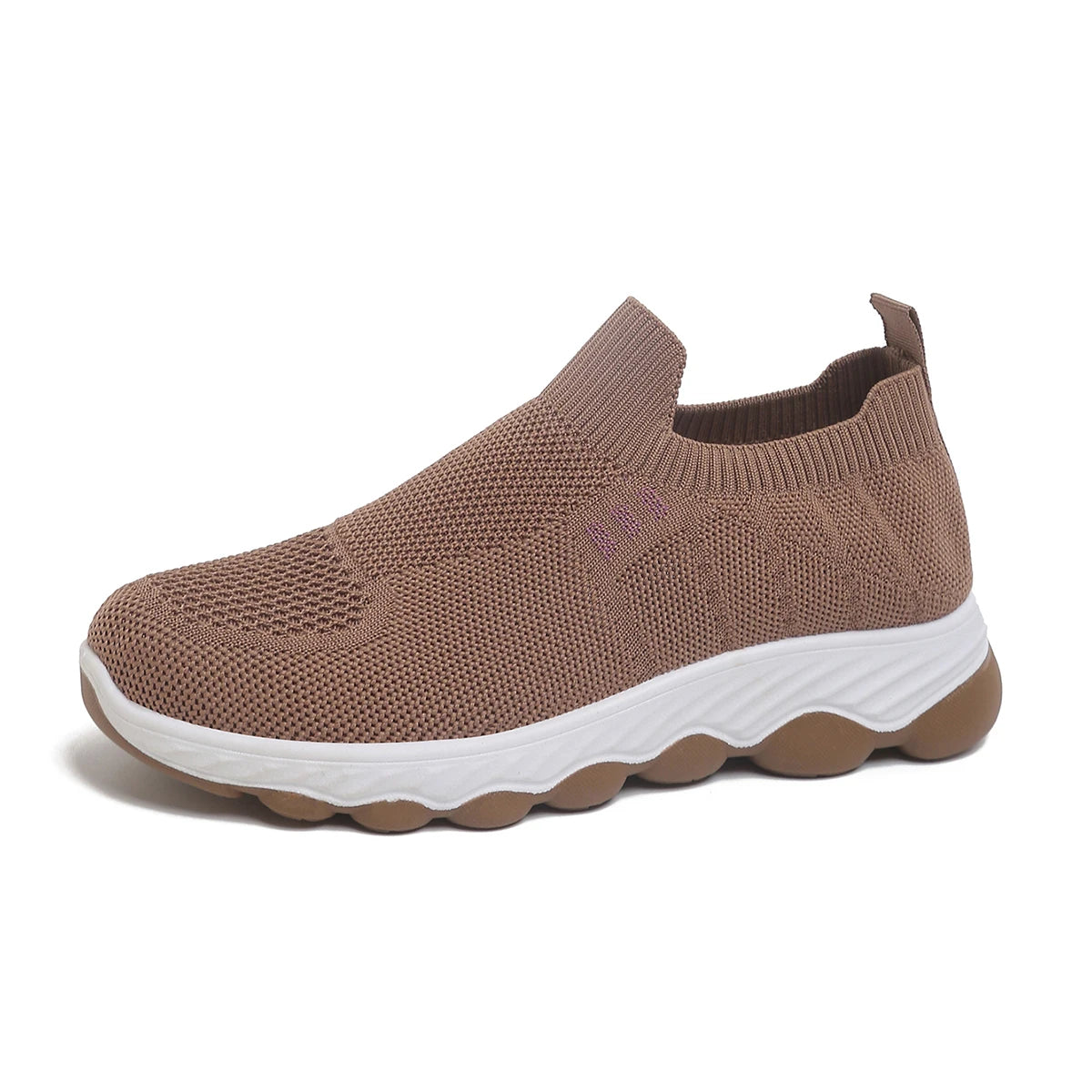 Grid mesh slip-on street sneakers, integrated stretch ribbed collar, thick wavy layered two-tone midsole daily walking shoes