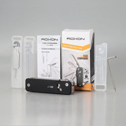 ROXON S503G Flex Companion Tool Modular Design and Customizable Pocket Tool, Preinstalled with 8 Essential Tools (1/4" Bit Drive