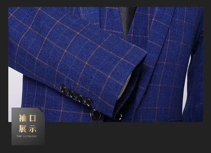 Men's Handsome Business Casual Plaid Three-Piece Set High-End Suit Fashion with Vest And Trousers for Wedding